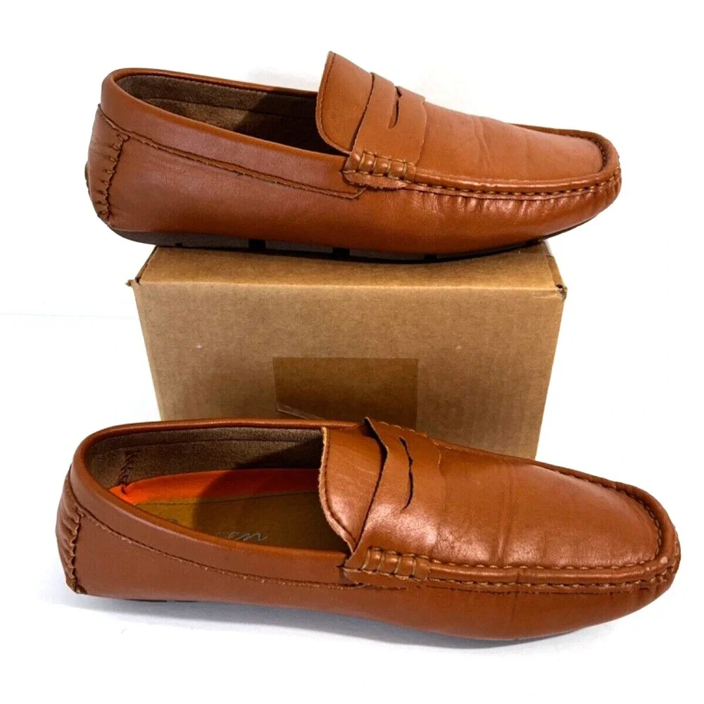 Jonsen Milan Mens Loafers Shoes Tan Brown Slip-On Square Toe Men's 8 US